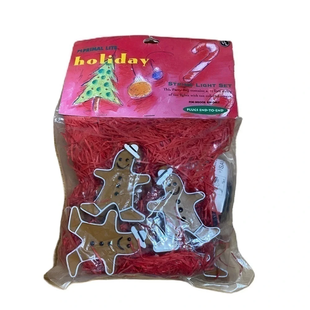 Vintage Gingerbread Man String Lights NEW Primal 1996 Brown Home Christmas